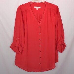 Emaline Tunic Button Front Blouse Red Size Large